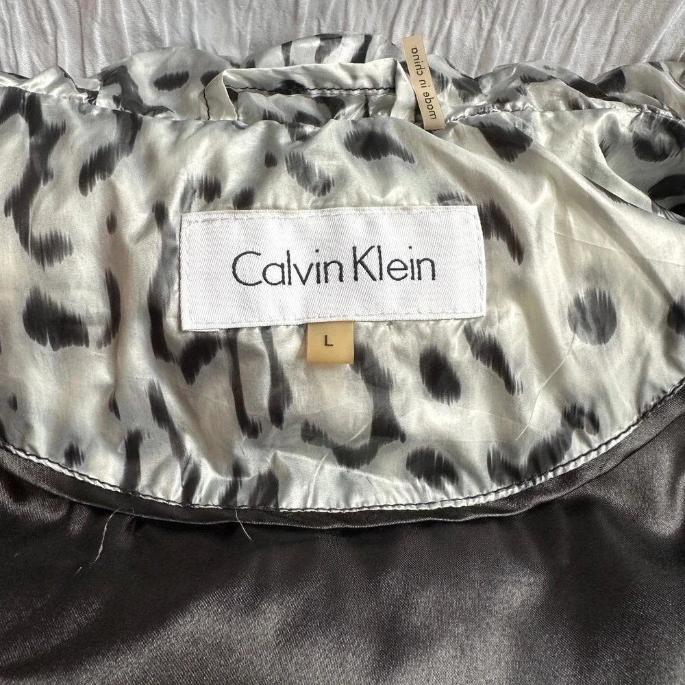 Calvin‎ Klein Leopard Print Puffer Vest Sleeveless Zip Front Womens Large
